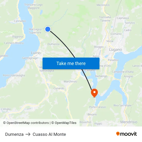 Dumenza to Cuasso Al Monte map