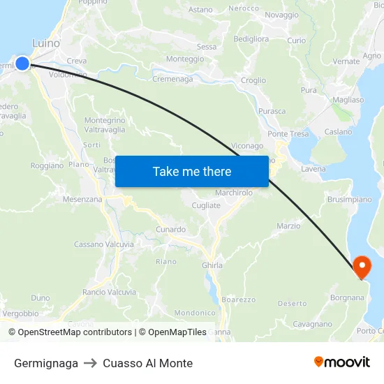 Germignaga to Cuasso Al Monte map