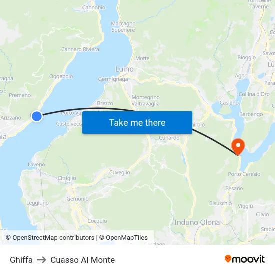 Ghiffa to Cuasso Al Monte map