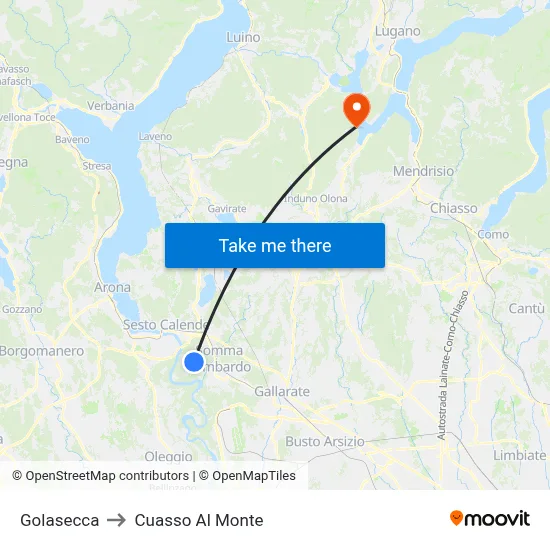 Golasecca to Cuasso Al Monte map