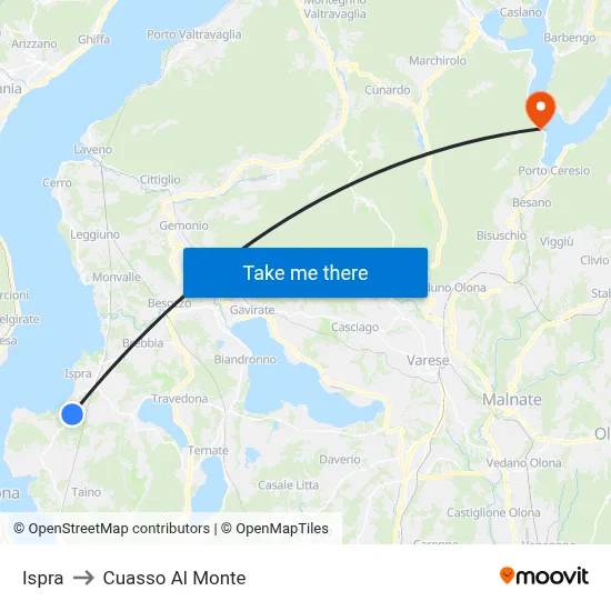 Ispra to Cuasso Al Monte map