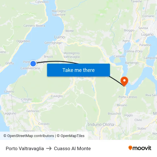 Porto Valtravaglia to Cuasso Al Monte map