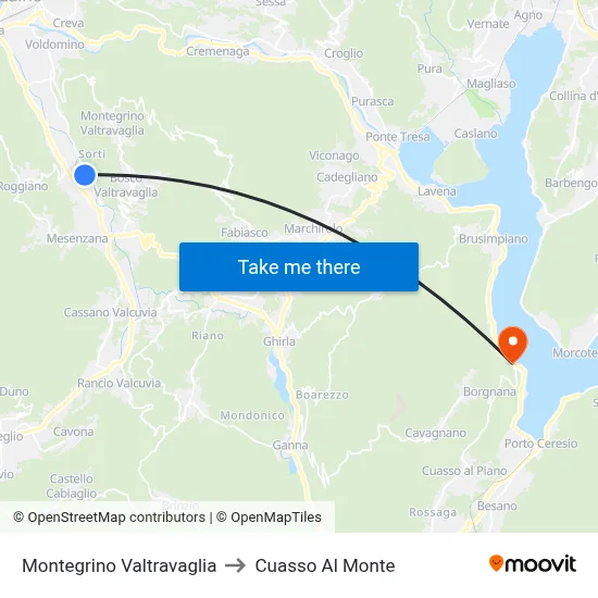 Montegrino Valtravaglia to Cuasso Al Monte map