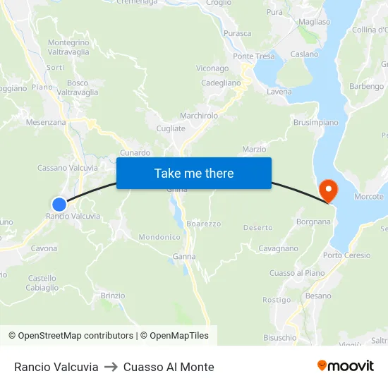 Rancio Valcuvia to Cuasso Al Monte map