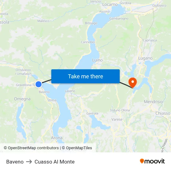 Baveno to Cuasso Al Monte map