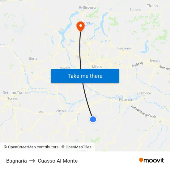 Bagnaria to Cuasso Al Monte map