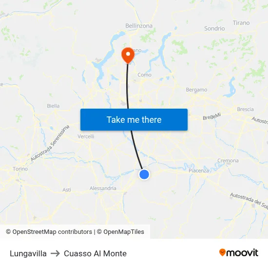 Lungavilla to Cuasso Al Monte map