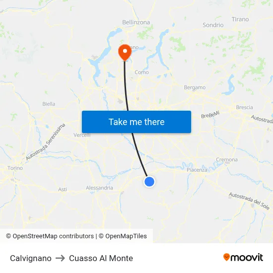 Calvignano to Cuasso Al Monte map