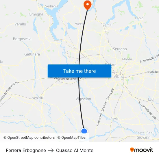 Ferrera Erbognone to Cuasso Al Monte map
