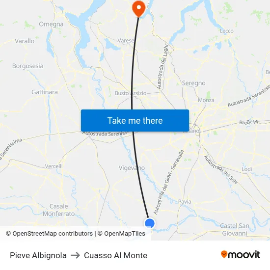 Pieve Albignola to Cuasso Al Monte map