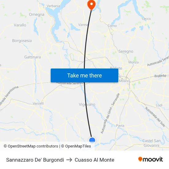Sannazzaro De' Burgondi to Cuasso Al Monte map