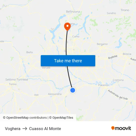 Voghera to Cuasso Al Monte map