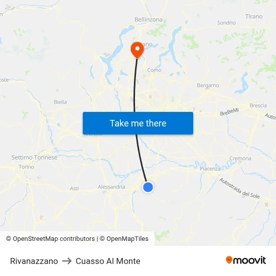 Rivanazzano to Cuasso Al Monte map