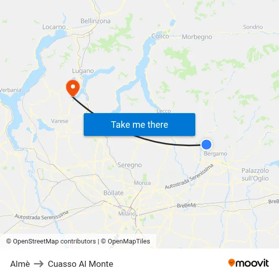Almè to Cuasso Al Monte map