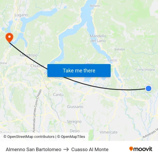 Almenno San Bartolomeo to Cuasso Al Monte map