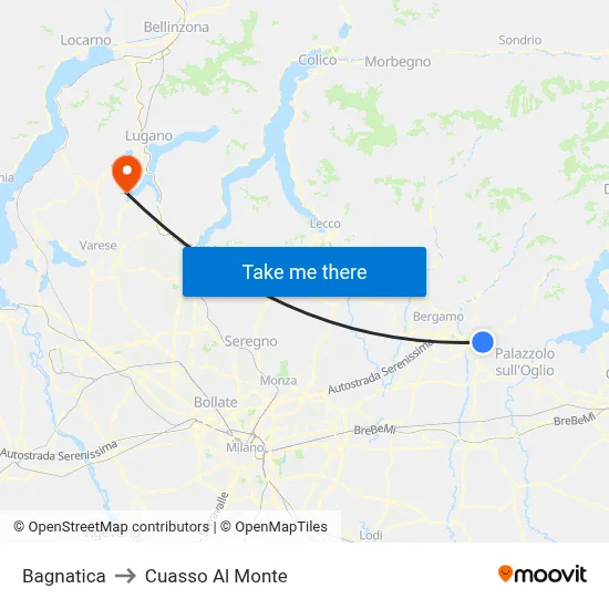 Bagnatica to Cuasso Al Monte map