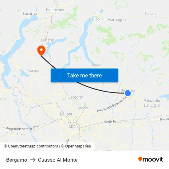 Bergamo to Cuasso Al Monte map