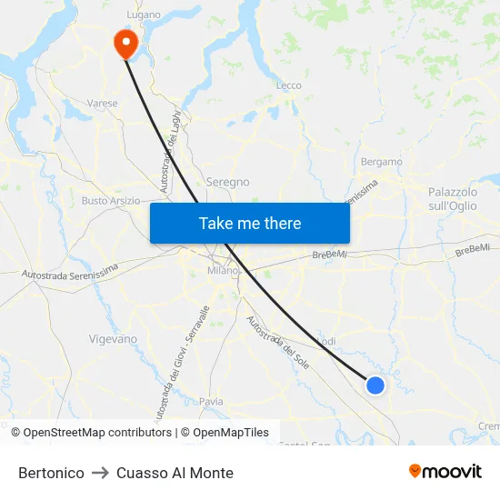 Bertonico to Cuasso Al Monte map