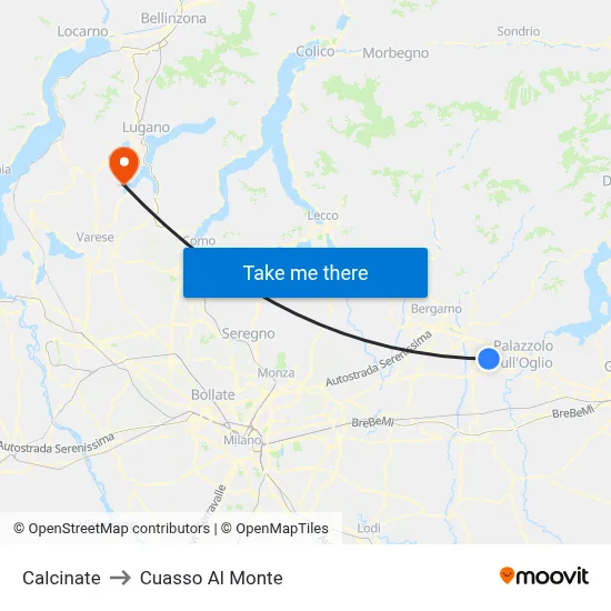 Calcinate to Cuasso Al Monte map