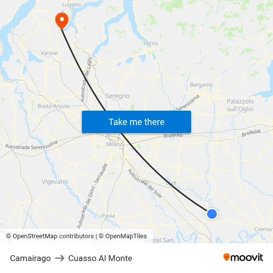 Camairago to Cuasso Al Monte map