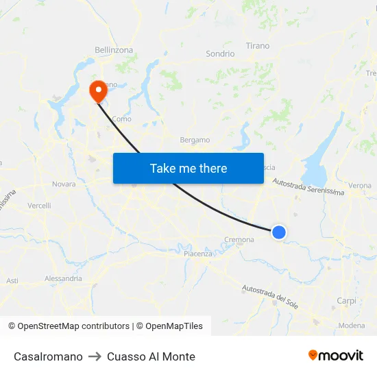 Casalromano to Cuasso Al Monte map