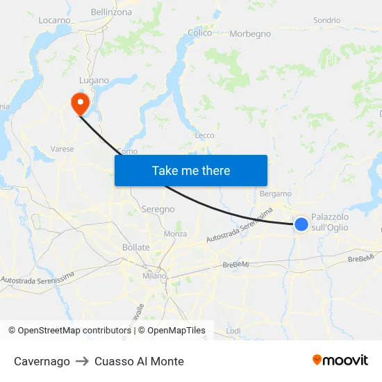Cavernago to Cuasso Al Monte map