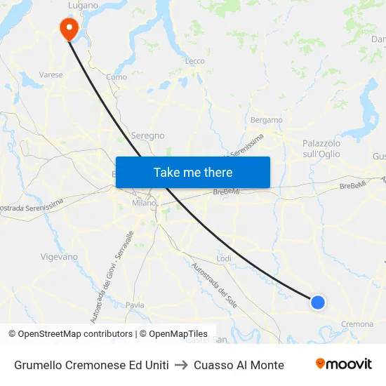 Grumello Cremonese Ed Uniti to Cuasso Al Monte map
