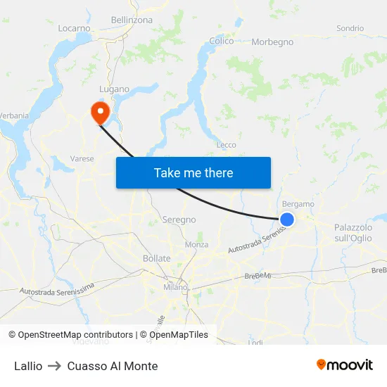 Lallio to Cuasso Al Monte map