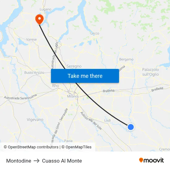 Montodine to Cuasso Al Monte map