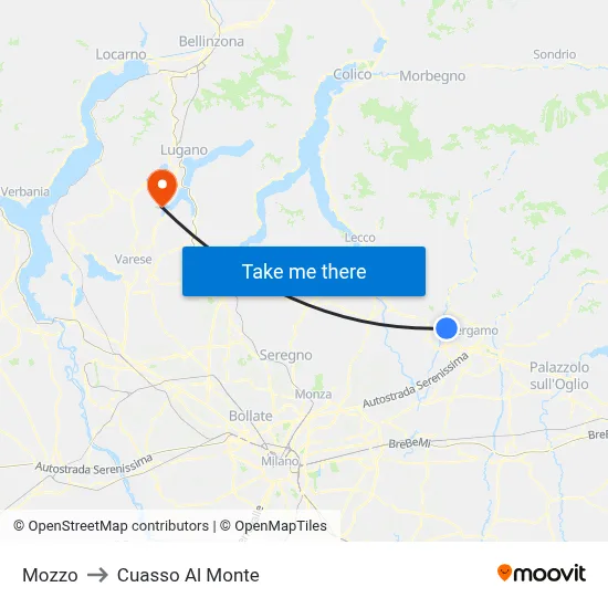 Mozzo to Cuasso Al Monte map