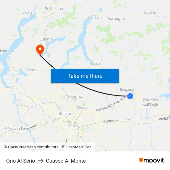 Orio Al Serio to Cuasso Al Monte map