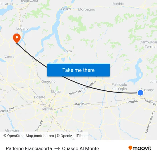 Paderno Franciacorta to Cuasso Al Monte map