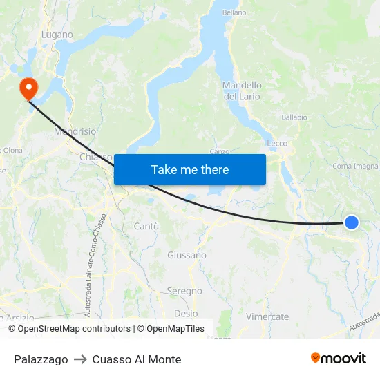 Palazzago to Cuasso Al Monte map