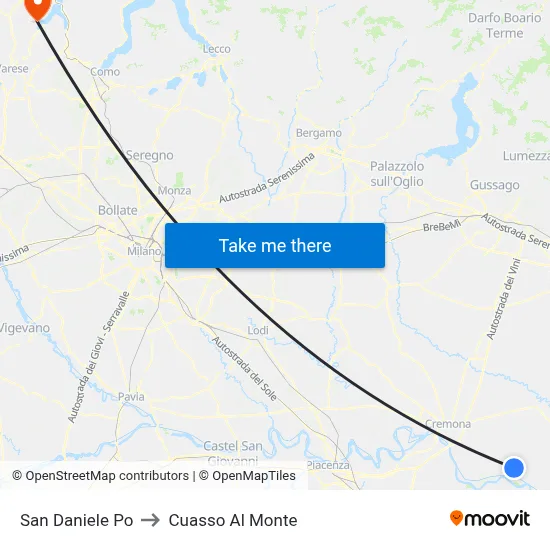 San Daniele Po to Cuasso Al Monte map