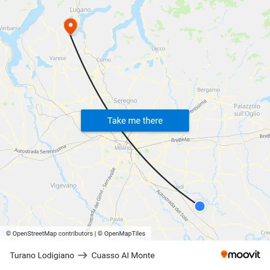 Turano Lodigiano to Cuasso Al Monte map