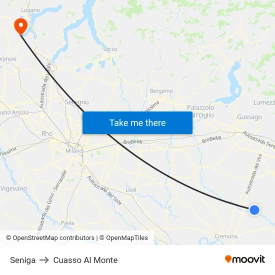 Seniga to Cuasso Al Monte map