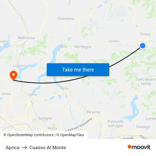 Aprica to Cuasso Al Monte map