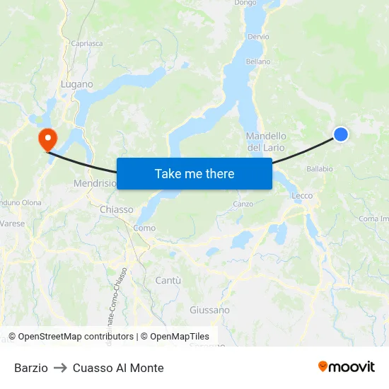 Barzio to Cuasso Al Monte map