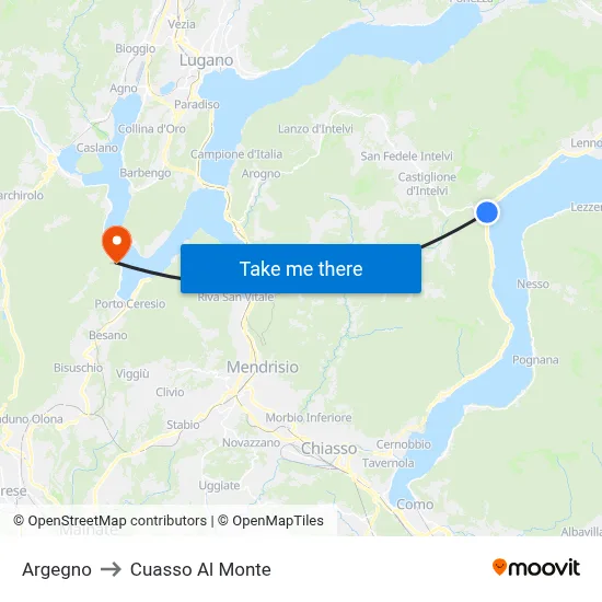 Argegno to Cuasso Al Monte map