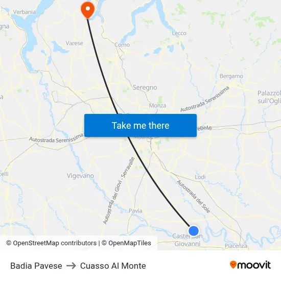 Badia Pavese to Cuasso Al Monte map