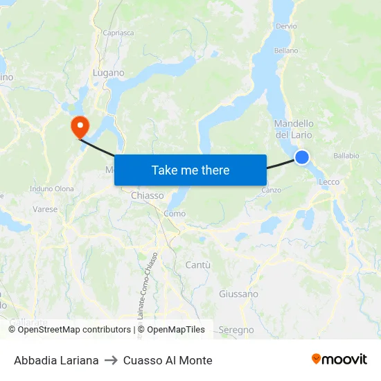 Abbadia Lariana to Cuasso Al Monte map