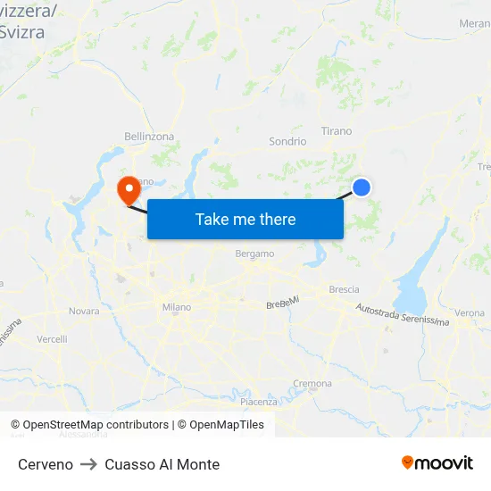 Cerveno to Cuasso Al Monte map