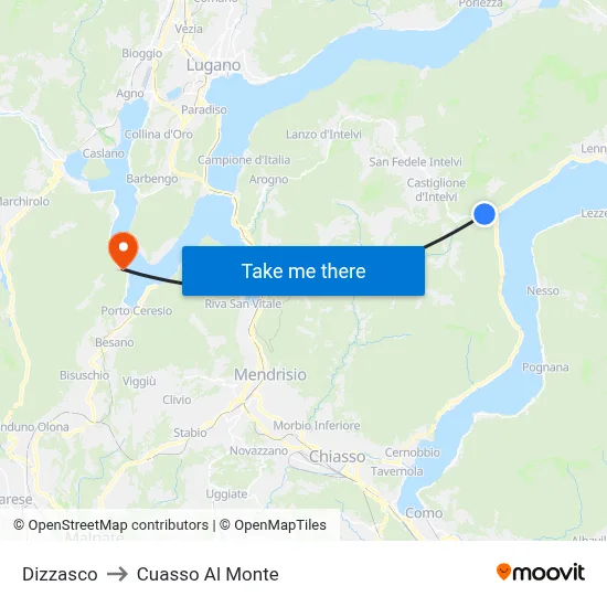 Dizzasco to Cuasso Al Monte map