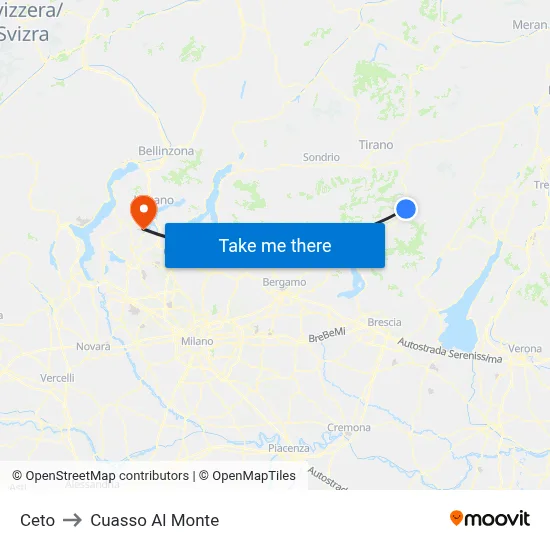 Ceto to Cuasso Al Monte map