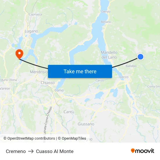 Cremeno to Cuasso Al Monte map