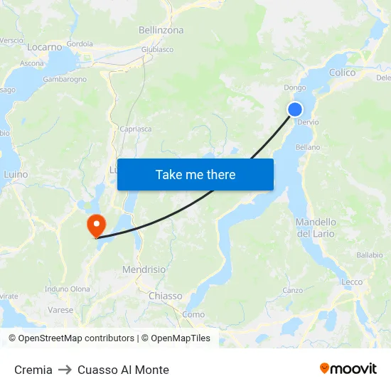 Cremia to Cuasso Al Monte map