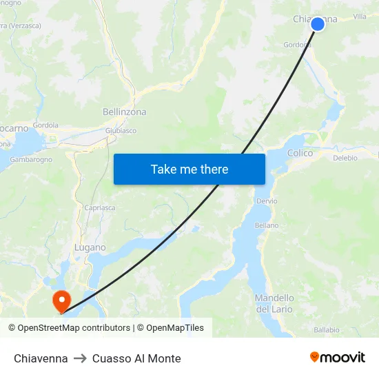 Chiavenna to Cuasso Al Monte map