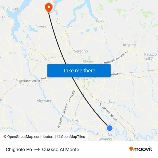 Chignolo Po to Cuasso Al Monte map