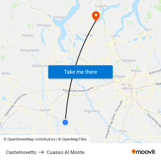 Castelnovetto to Cuasso Al Monte map