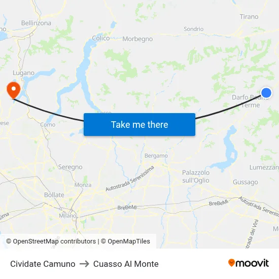 Cividate Camuno to Cuasso Al Monte map